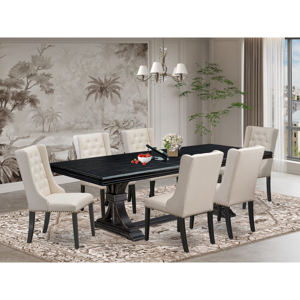 7 piece dining set of a breakfast table and 6 kitchen chairs & black legs