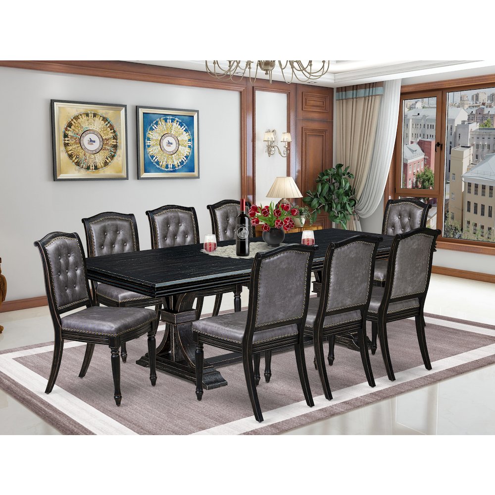9 pc Modern Dining Set of a Mid Century Dining Table and 8 Dining Chairs