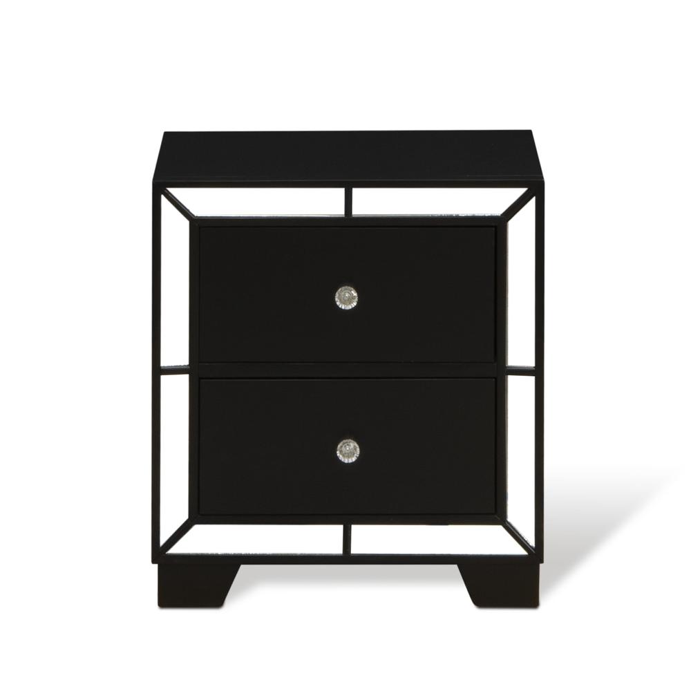 NE11-Q2N000 3-PC Nella Bedroom Set with Button Tufted Queen Bedframe and 2 Modern Nightstands - Black Leather Headboard and legs