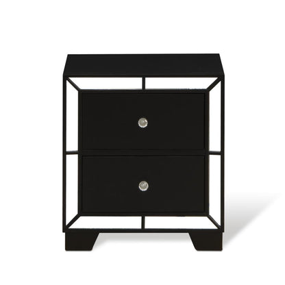 NE11-Q2N000 3-PC Nella Bedroom Set with Button Tufted Queen Bedframe and 2 Modern Nightstands - Black Leather Headboard and legs