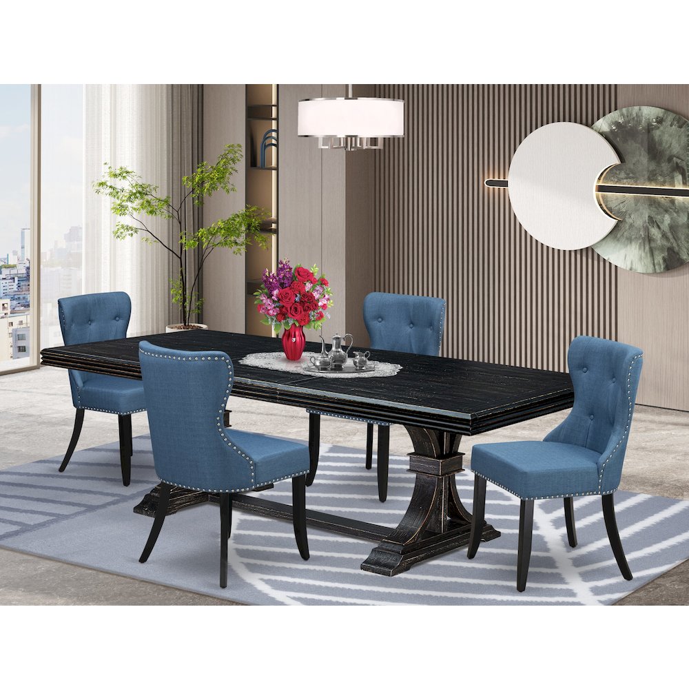 5 piece Mid Century Dining Set of a Kitchen Table and 4 Dinner Chairs