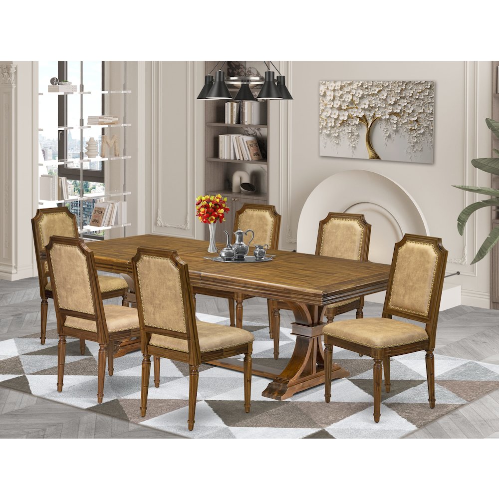 7 piece Dining Table Set conists of a Kitchen Table and 6 Dining room Chairs