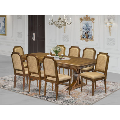 9 piece Kitchen Table Set includes a Dining Table and 8 Dark Grey Dinner Chairs