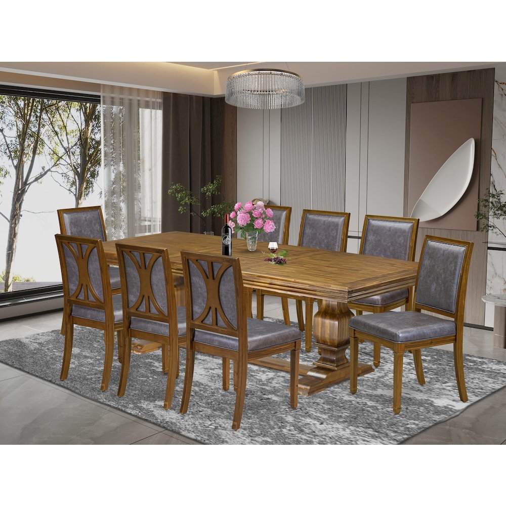 9 piece Dining Table Set includes a Kitchen Table and 8 PU Leather Dinner Chairs