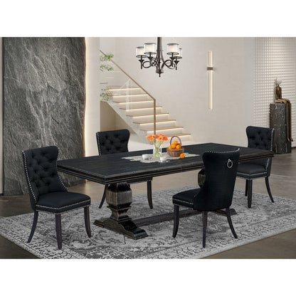 5 piece modern dining set of a dining table and 4 Linen Fabric padded Chairs