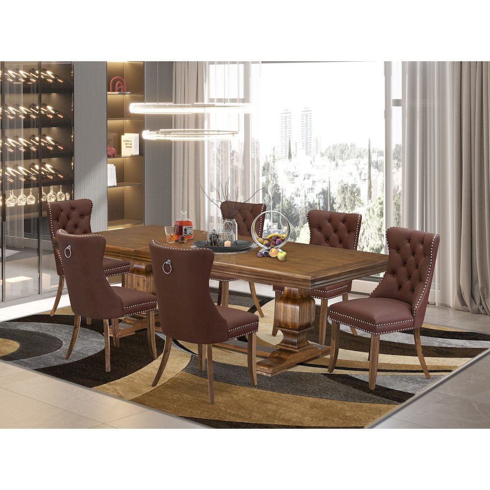 7 Pieces Dining Set Contains a Rectangle Kitchen Table and 6 Modern Chairs