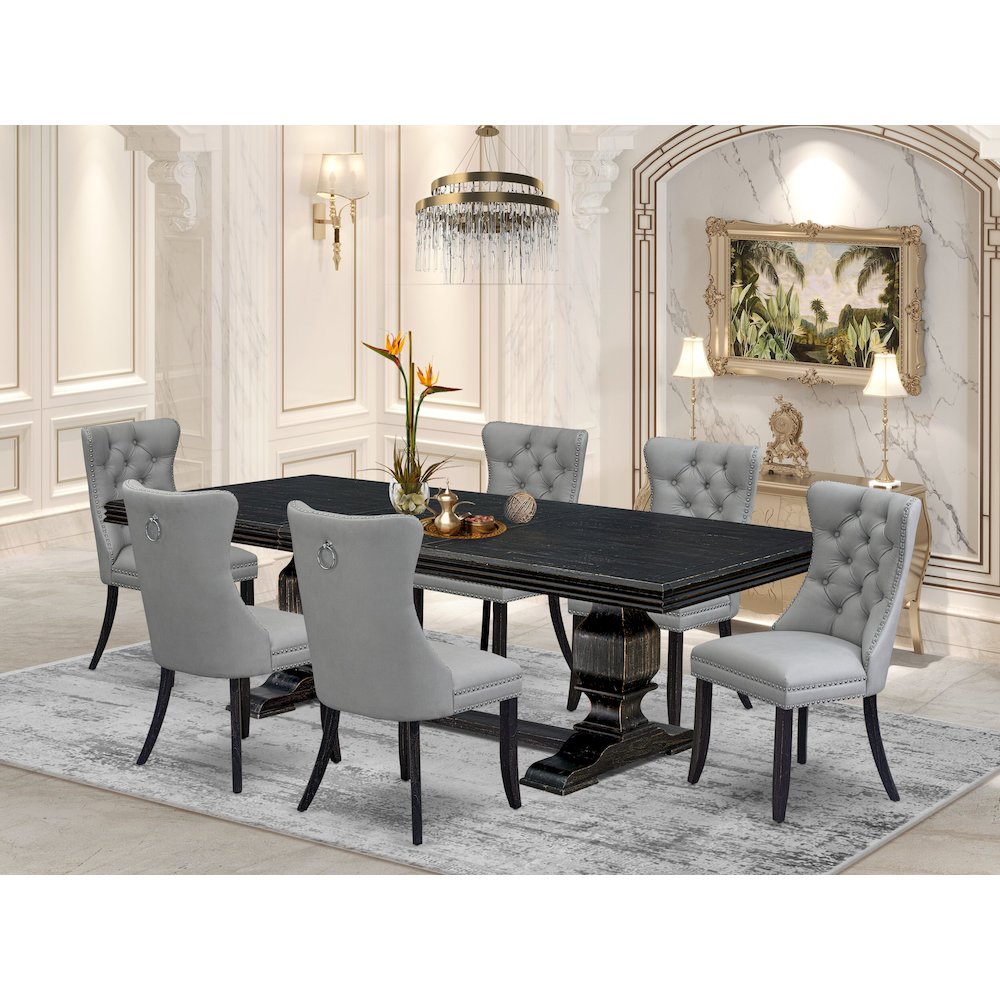 7 piece dining set a rectangular table and 6 Faux Leather dining Chairs