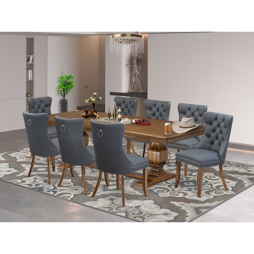 9 piece Dining Table Set consists of a Kitchen Table and 8 Dining room Chairs