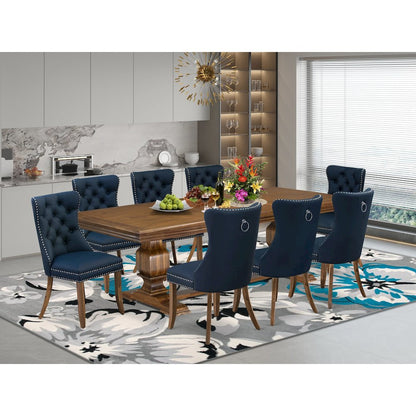 9 Pieces Dining Table Set a Rectangle Table and 8 Dining Chairs, Antique Walnut