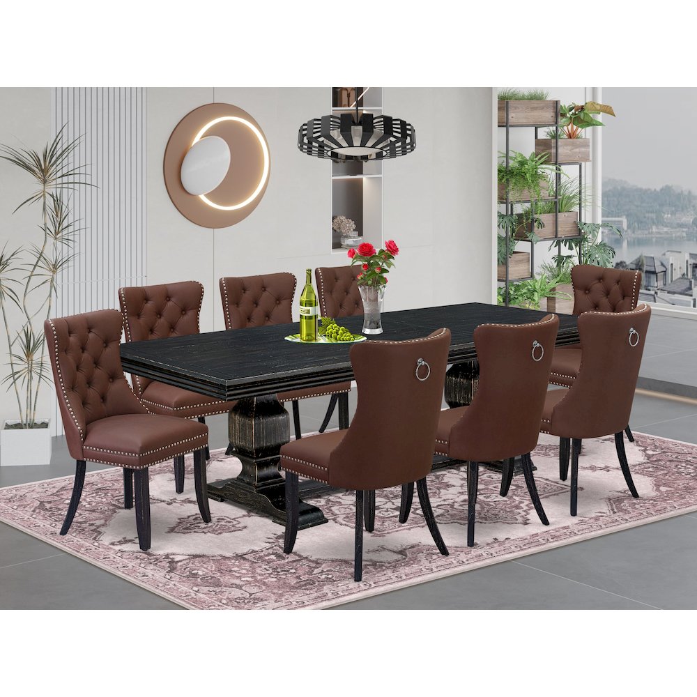 9 piece dining room set a dining table and 8 Faux Leather dining Chairs