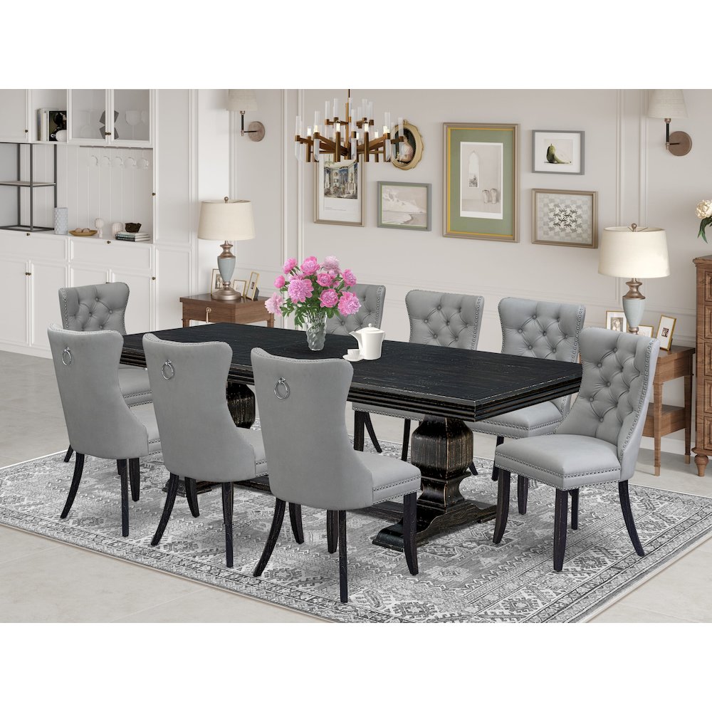 9 piece mid century kitchen set a wooden table and 8 kitchen Chairs