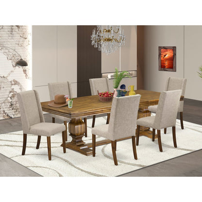 7 piece dining table set of a breakfast table and 6 Linen Fabric dining chairs