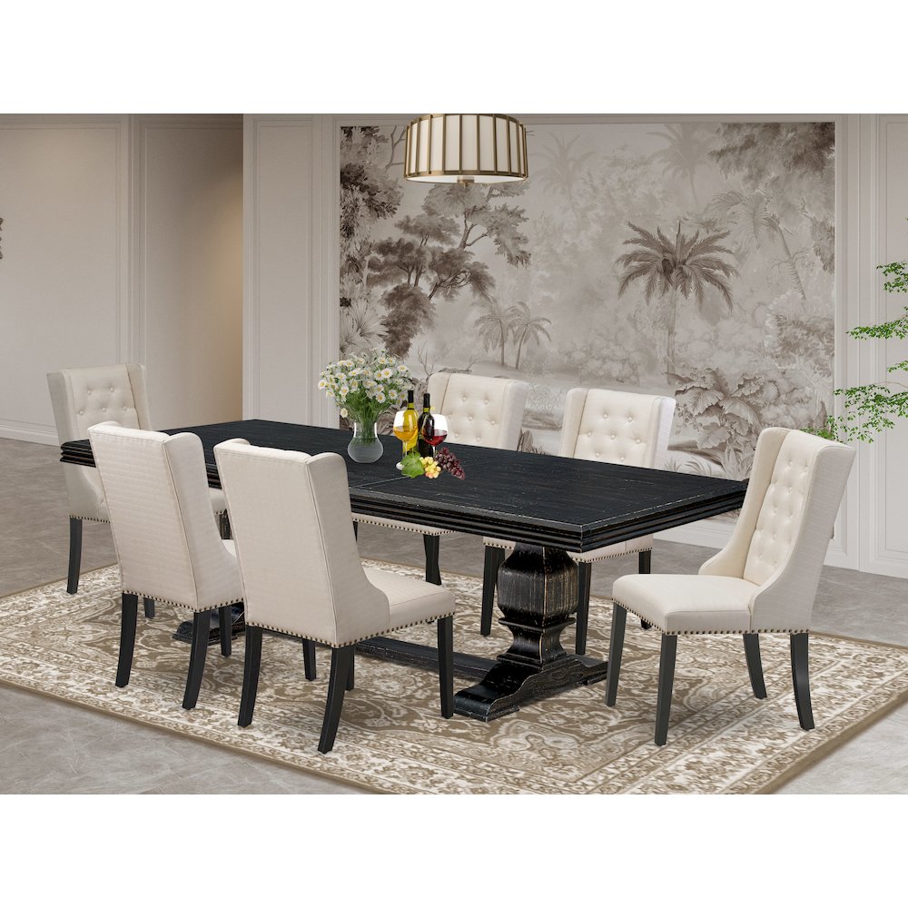 7 piece dining set of a dining table and 6 kitchen chairs & black legs