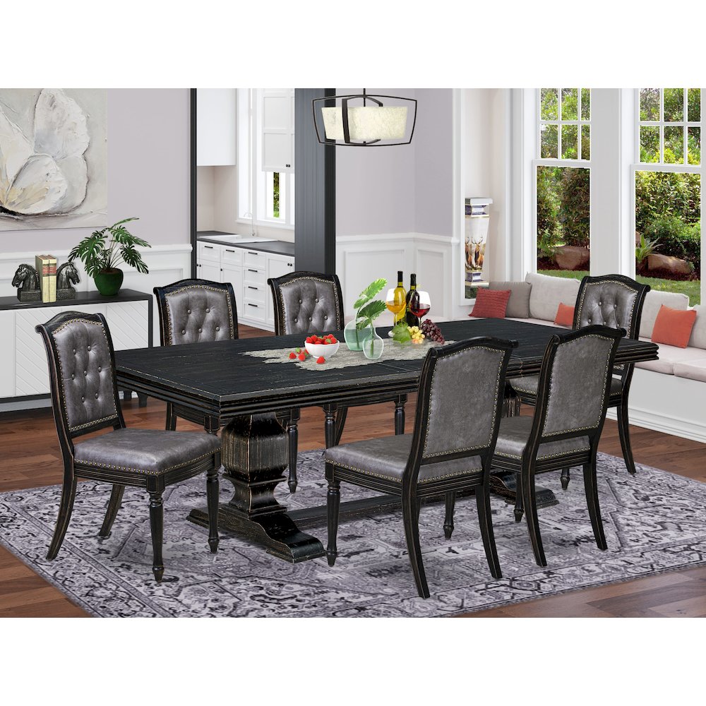 7 piece Mid Century Dining Table Set consists of a Dining Table and 6 Chairs