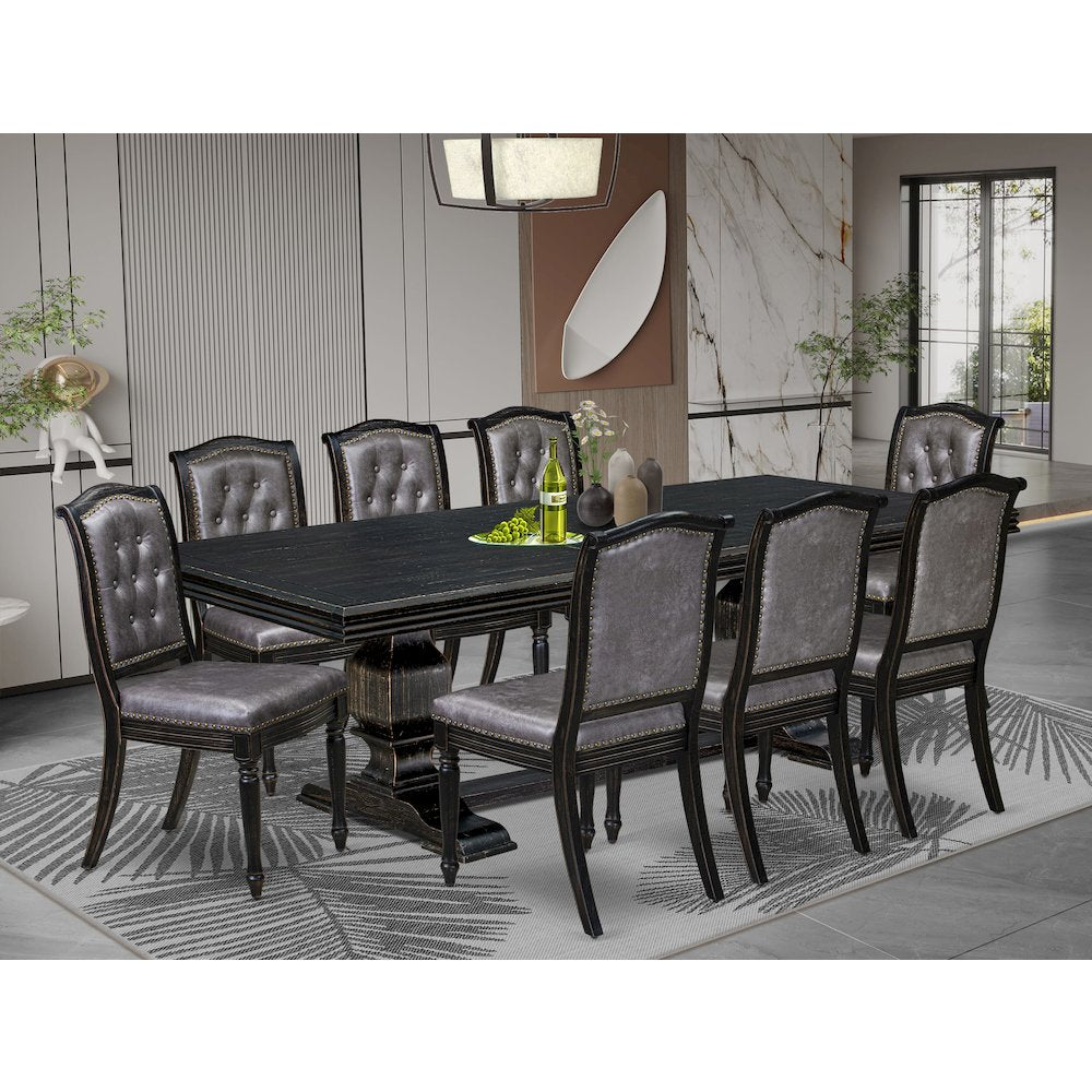 9 piece Dining Table Set of a Wooden Dining Table and 8 Parsons Chairs