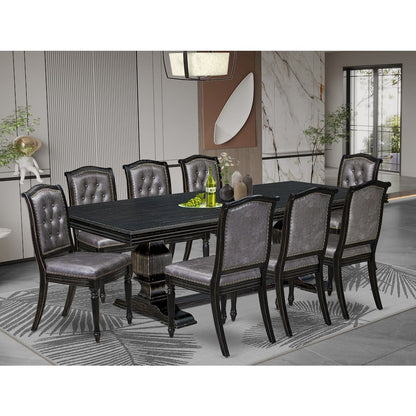 9 piece Dining Table Set of a Wooden Dining Table and 8 Parsons Chairs