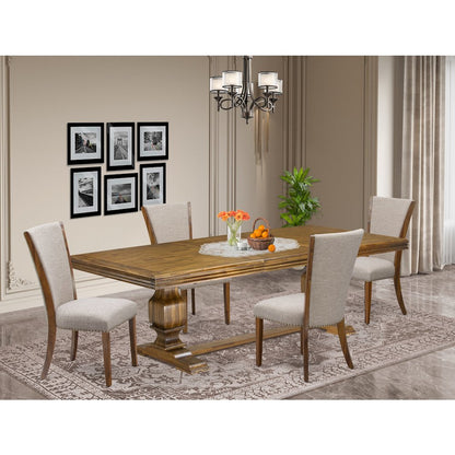 5 piece Kitchen Table Set of a Dining Table and 4 Linen Fabric Dinner Chairs