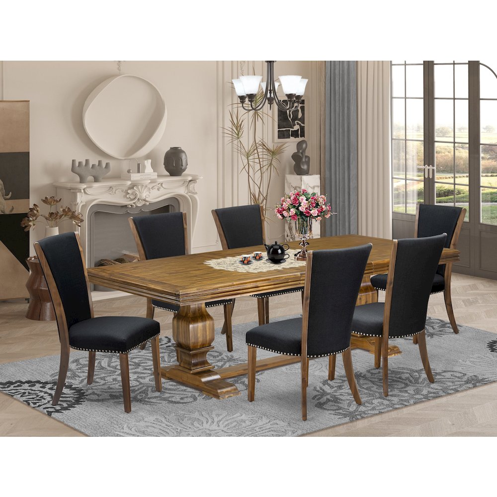 7 piece Mid Century Dining Table Set of a Dining Table and 6 Kitchen Chairs