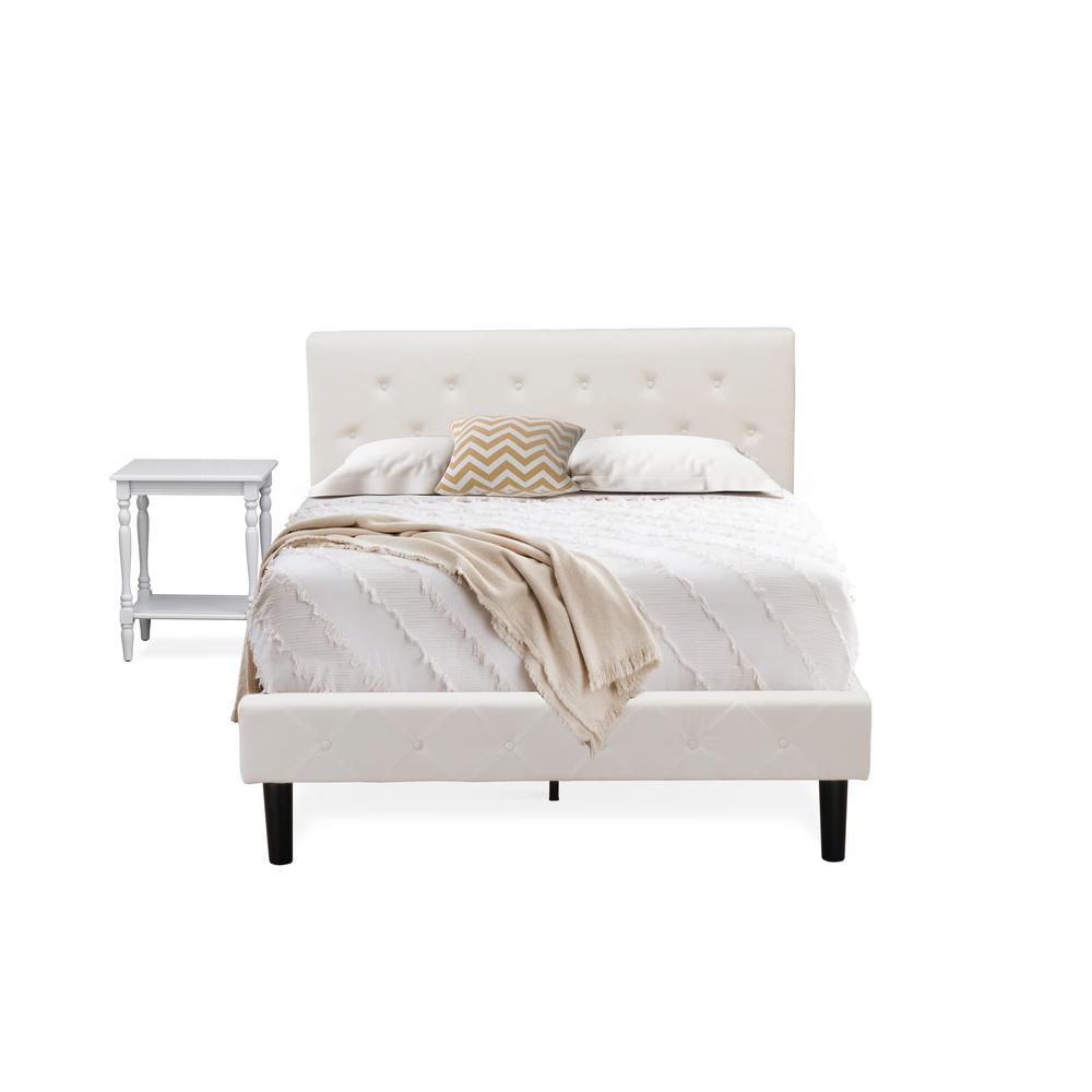 NL19F-1BF14 2 Piece Bedroom Set - 1 Full Bed White Velvet Fabric Headboard and 1 Nightstand Bedroom - Urban Gray Finish Nightstand