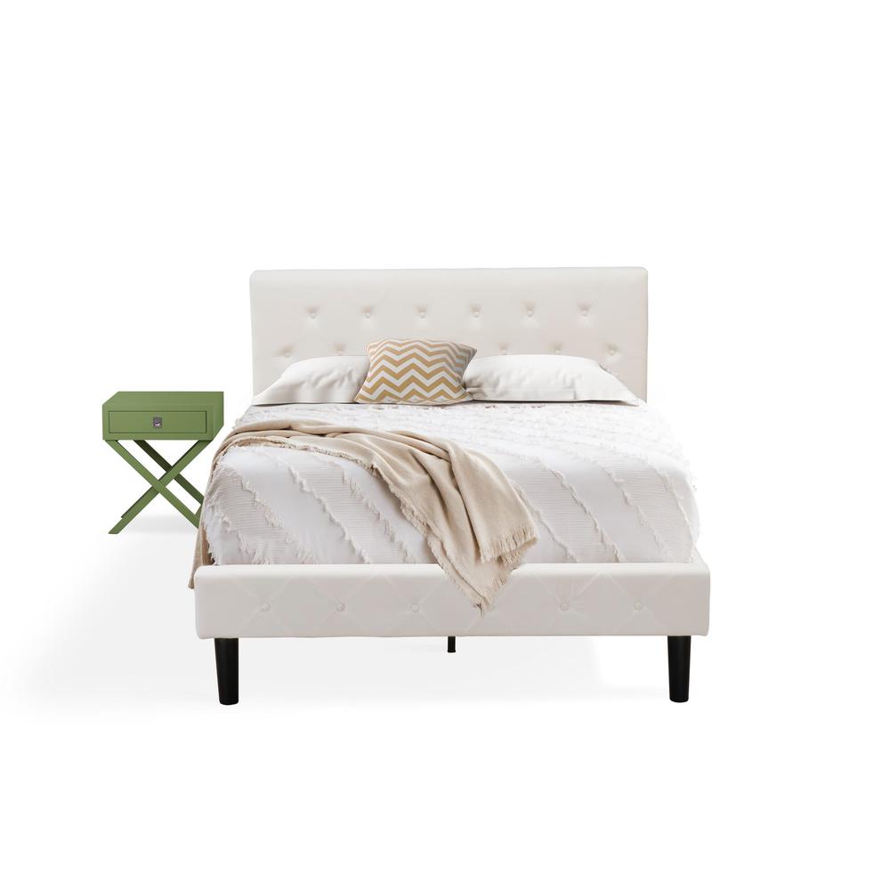 NL19F-1HA12 2 Piece Bedroom Set - 1 Bed White Velvet Fabric Headboard and 1 Wood Nightstand - Clover Green Finish Nightstand