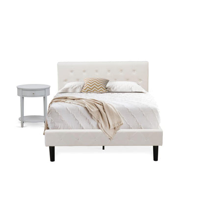 NL19F-1HI14 2 Piece Bedroom Set - 1 Bed White Velvet Fabric Headboard and 1 Small Night Stand - Urban Gray Finish Nightstand