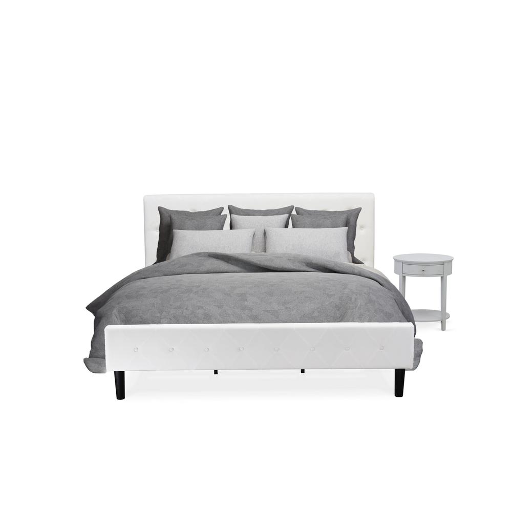 NL19K-1HI14 2 Pc Bed Set - 1 King Bed White Velvet Fabric Headboard and 1 Night Stand for Bedroom - Urban Gray Finish Nightstand
