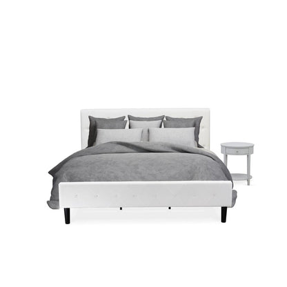 NL19K-1HI14 2 Pc Bed Set - 1 King Bed White Velvet Fabric Headboard and 1 Night Stand for Bedroom - Urban Gray Finish Nightstand