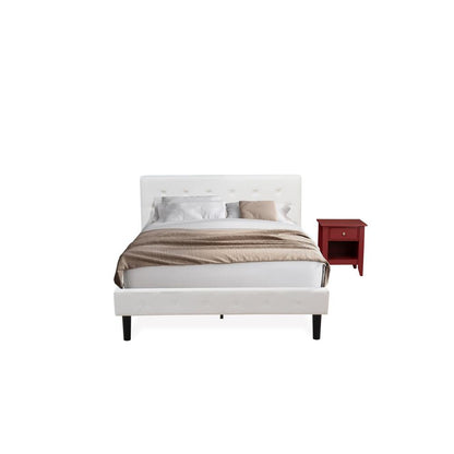 NL19Q-1GA13 2 Piece Queen Bedroom Set - 1 Wooden Bed White Velvet Fabric Headboard and 1 Night Stand - Burgundy Finish Nightstand