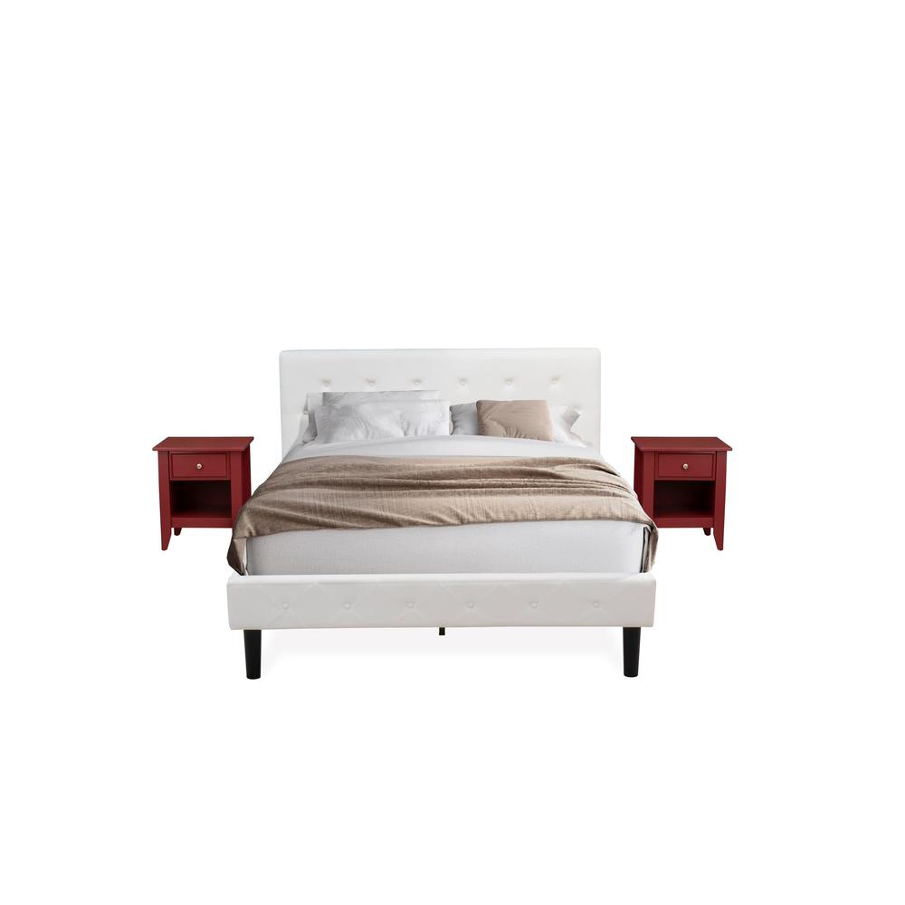 NL19Q-2GA13 3 Pc Queen Bed Set - 1 Wooden Bed White Velvet Fabric Headboard and 2 Wood Nightstand - Burgundy Finish Nightstand
