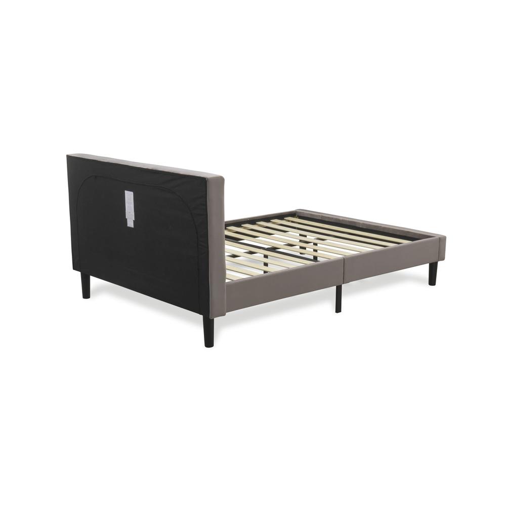NL14F-1DE07 2 Pc Bed Set - 1 Bed Brown Taupe Velvet Fabric Headboard and 1 Nightstand - Distressed Jacobean Finish Nightstand