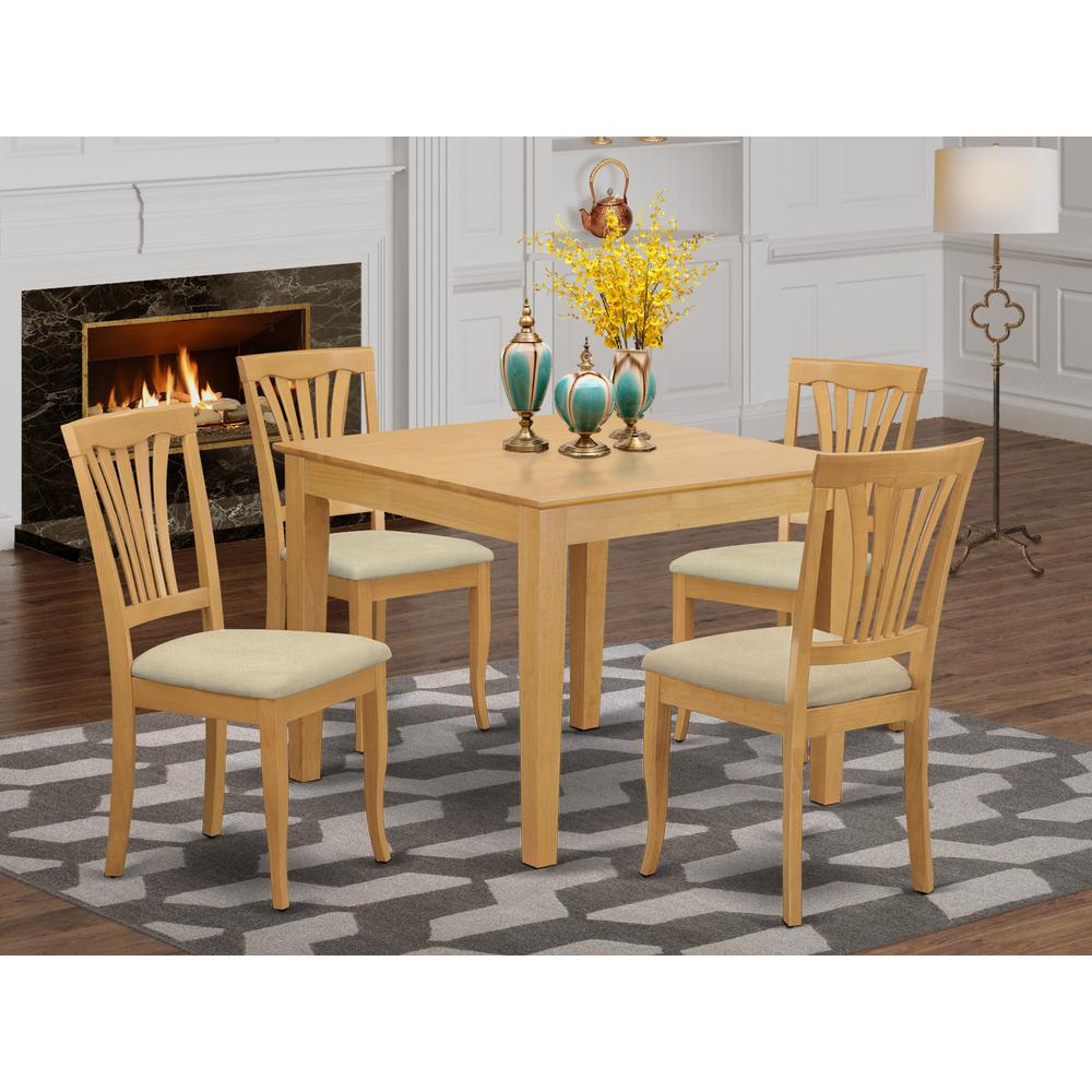 OXAV5-OAK-C 5 Pc Kitchen Table set - Kitchen dinette Table and 4 Dining Chairs