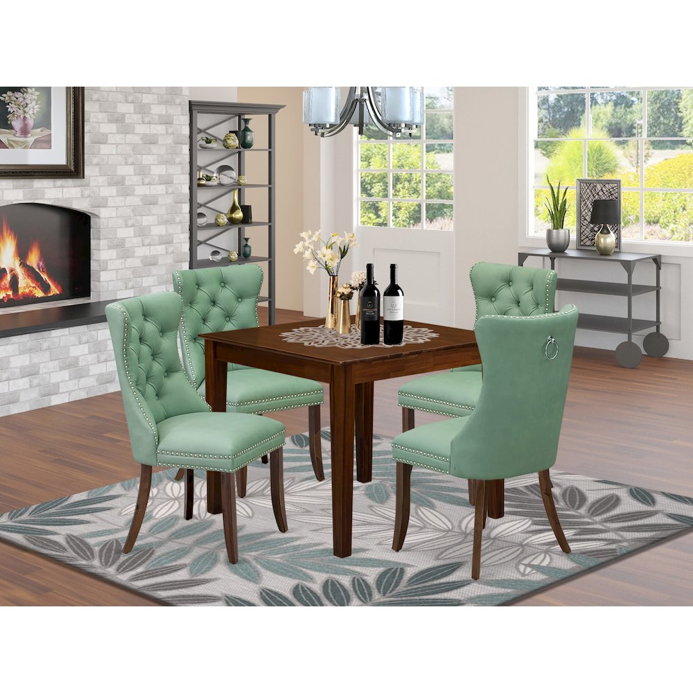 5 Piece Dining Room Furniture Set Consists of a Square Solid Wood Table