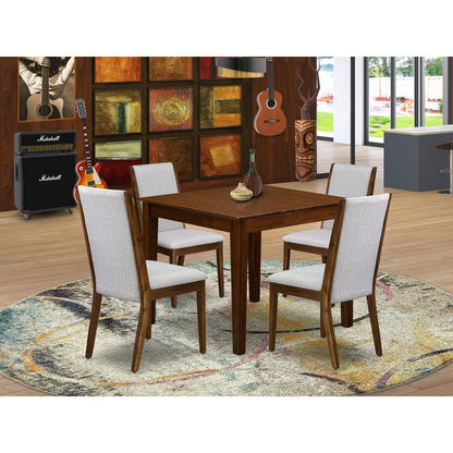 5 Pc Dining Set Includes a Square Table and 4 Parson Chairs, Antique Walnut