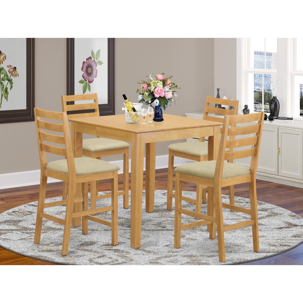 PBCF5-OAK-C 5 PC counter height Table and chair set - counter height Table and 4 dinette Chairs.