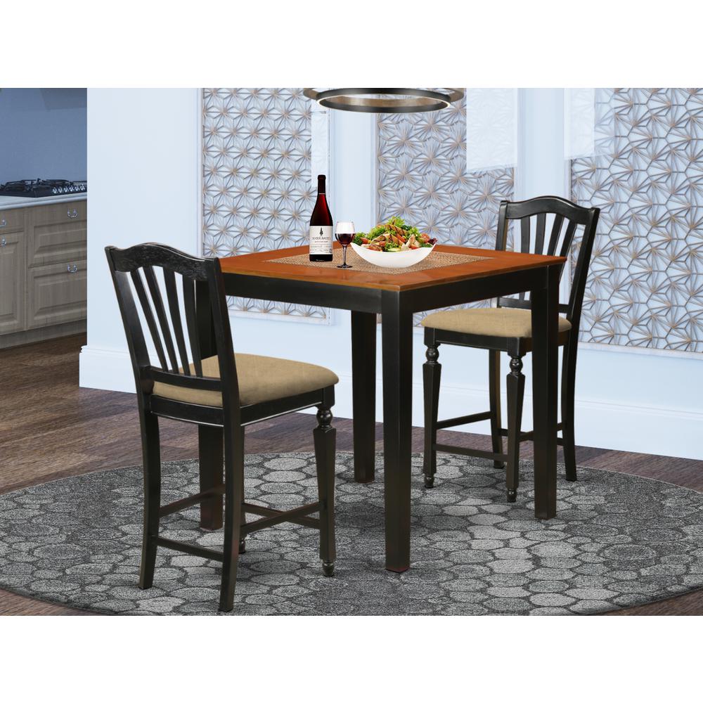 PBCH3-BLK-C 3 Pc pub Table set - high top Table and 2 Kitchen Chairs.