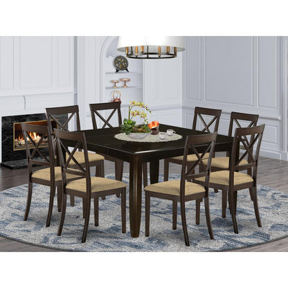 PFBO9-CAP-C 9 Pc Dining room set for 8-Kitchen Table with Leaf and 8 Linen Dinette Chairs.