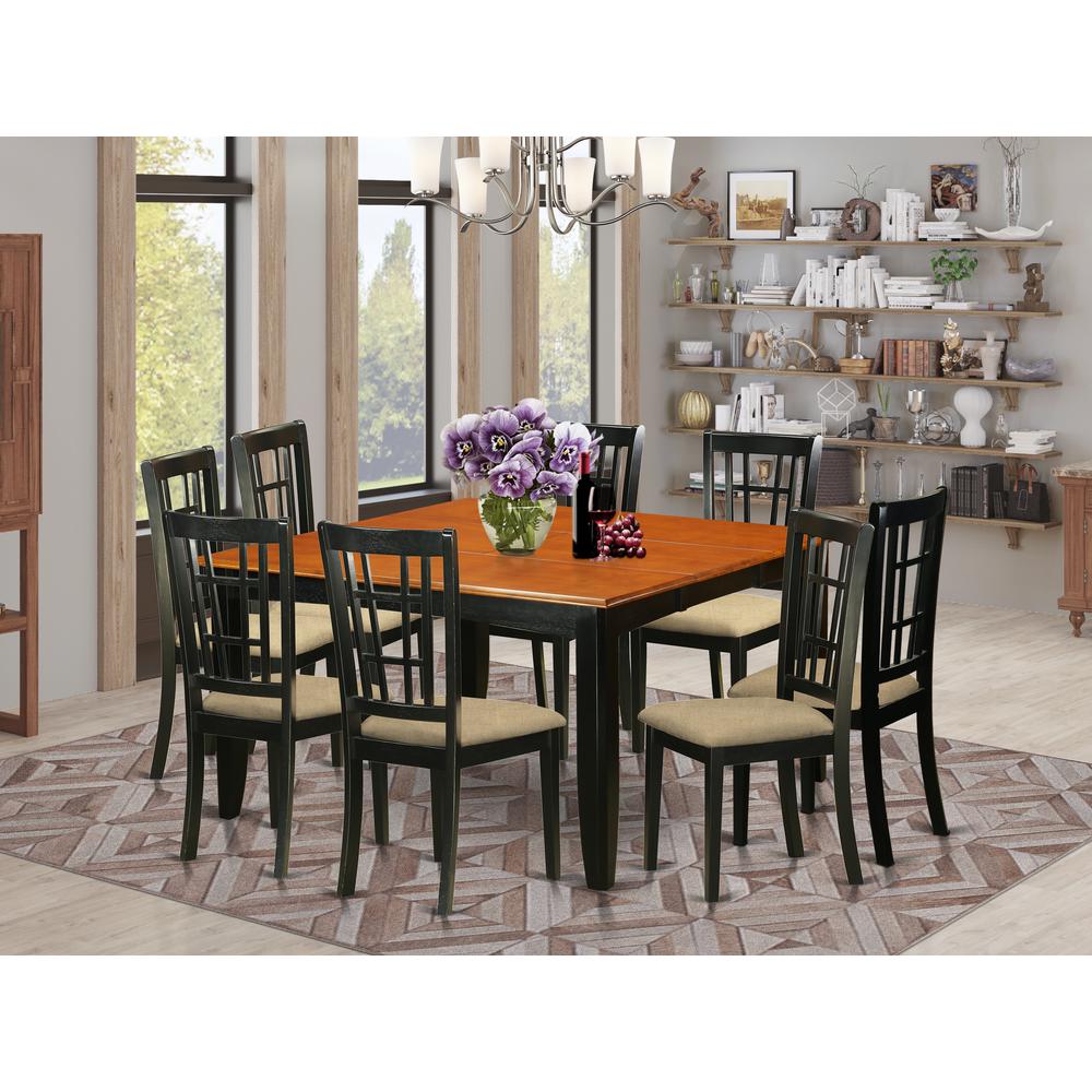 PFNI9-BCH-C 9 PC Dining room set-Dining Table and 8 Wood Dining Chairs