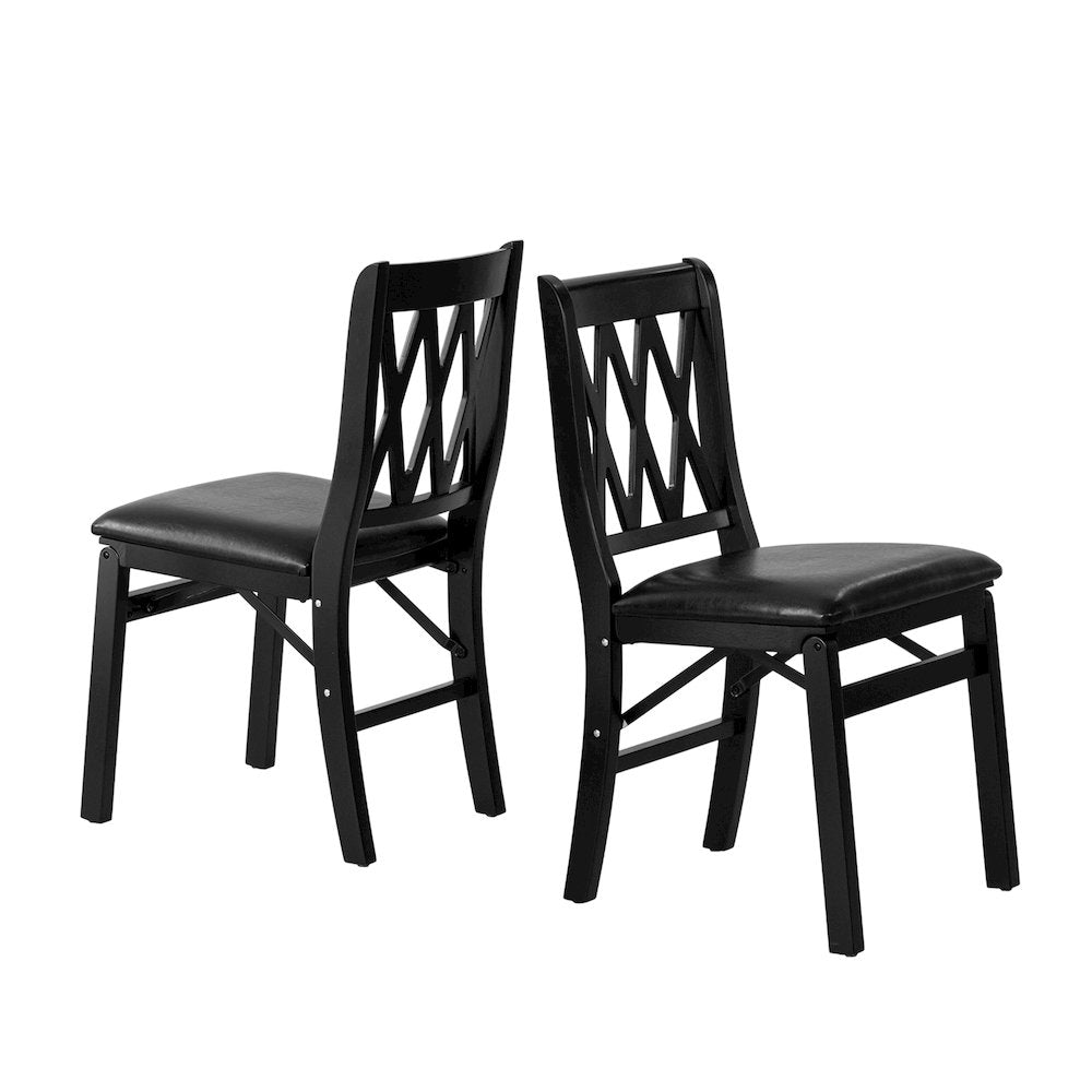 Plano Modern Dinner Chairs with PU Leather Seat, 3-X Back, Set of 2, Black Wood