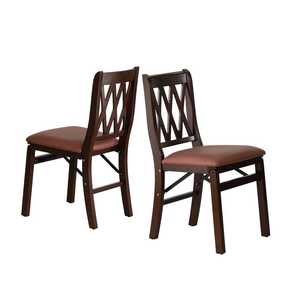 Plano Modern Dining Chairs, PU Leather Seat, 3-X Back, Set of 2, Mahogany Finish