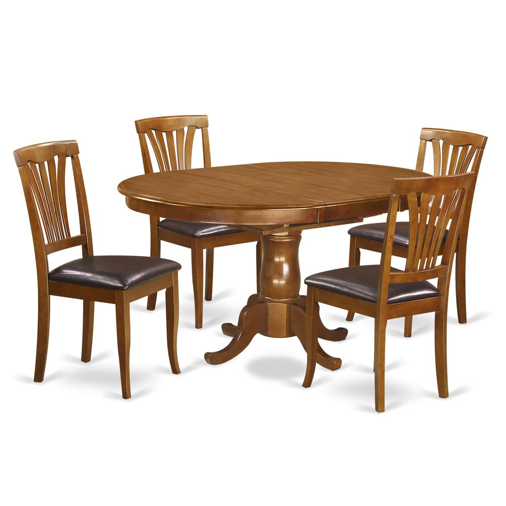 5  Pc  set  Portland  Dining  Table  featuring  Leaf  and  4  Upholstered  Seat  Chairs  in  Saddle  Brown