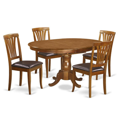 5  Pc  set  Portland  Dining  Table  featuring  Leaf  and  4  Upholstered  Seat  Chairs  in  Saddle  Brown