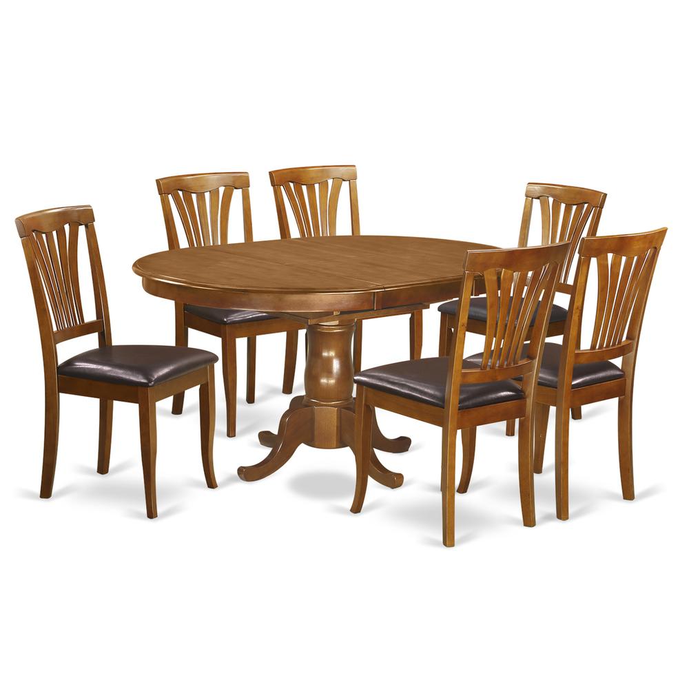 7  Pc  set  Portland  Kitchen  Table  with  Leaf  and  6  Leather  Chairs  in  Saddle  Brown