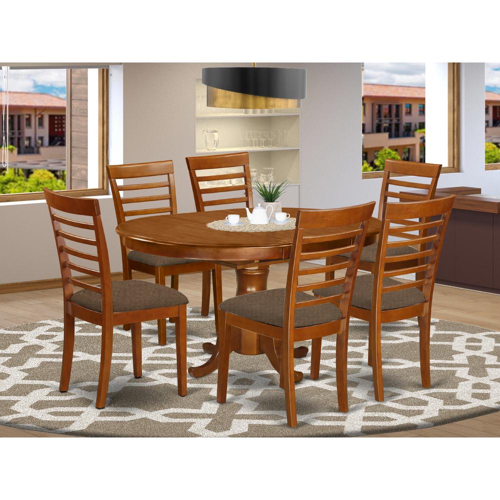 POML7-SBR-C 7 PC Dining room set for 6-Oval Dining Table with Leaf with 6 Dining Chairs.