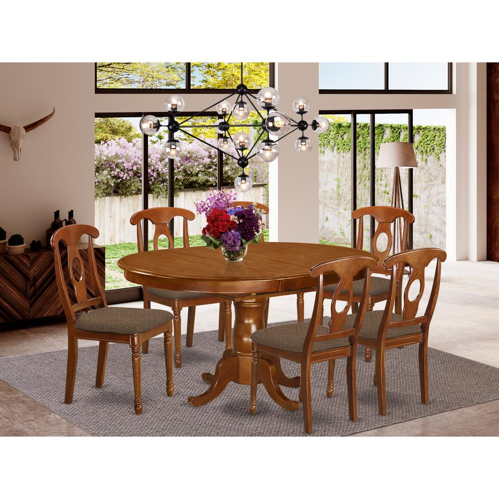 PONA7-SBR-C 7 Pc Dining room set-and Oval Dining Table with Leaf and 6 Dining Chairs