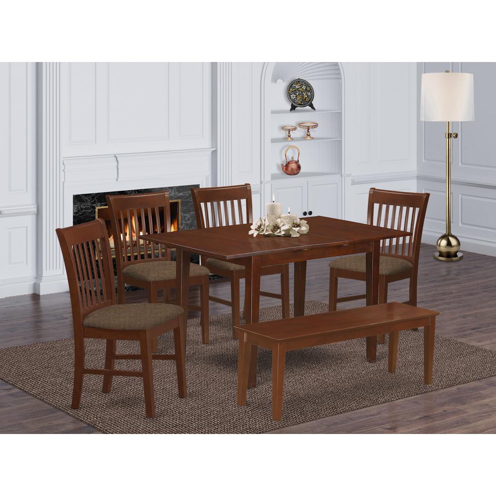 PSNO6C-MAH-C 6 Pc Dining room set with bench -Table with 4 Dining Table Chairs and Bench