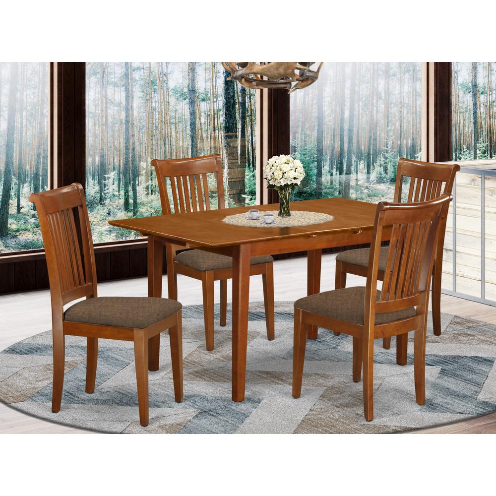 PSPO5-SBR-C 5 Pc small Kitchen Table set Table with Leaf and 4 Dining Chairs
