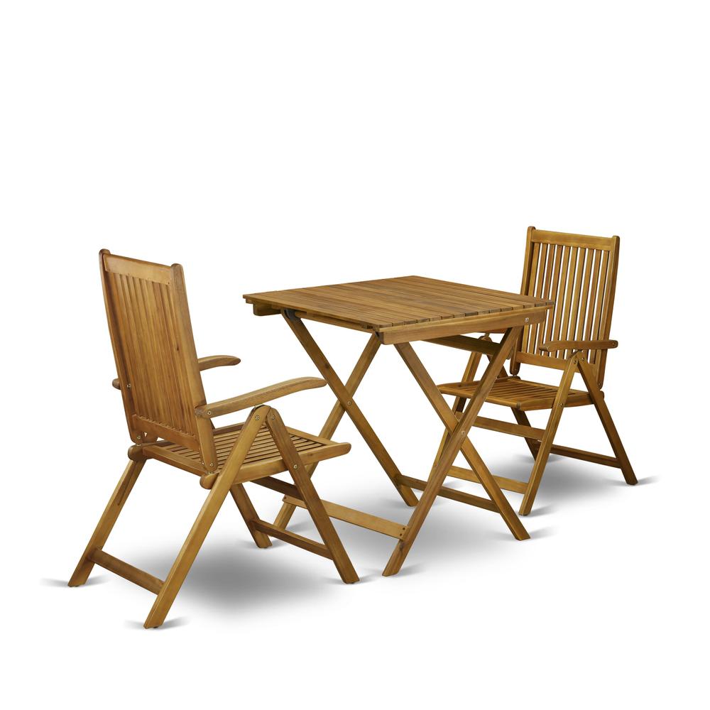 3-Pc Wood Patio Dining Set Consists of a Folding Outdoor Table and 2 Outdoor Camping Chairs - Natural Oil Finish