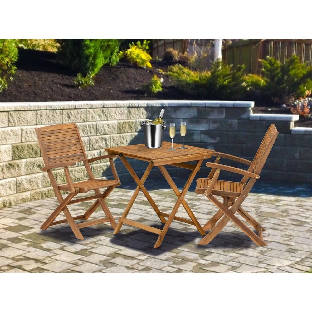 3 Piece Patio Bistro Set Contains a Square Acacia Coffee Table