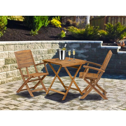 3 Piece Patio Bistro Set Contains a Square Acacia Coffee Table