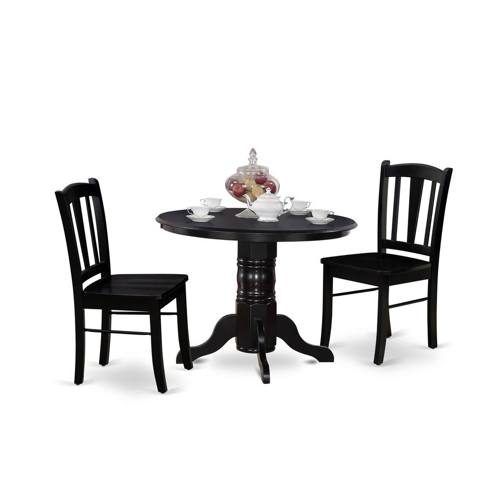 SHDL3-BLK-W - 3-Pc Modern Dinette Room Set - 2 Wooden Dining Chairs and 1 Dining Table - Black Finish